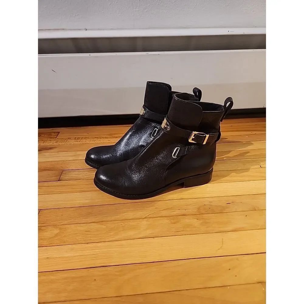 Michael Michael Kors Brown Leather Logo Ankle Boots Gold Detail 6M